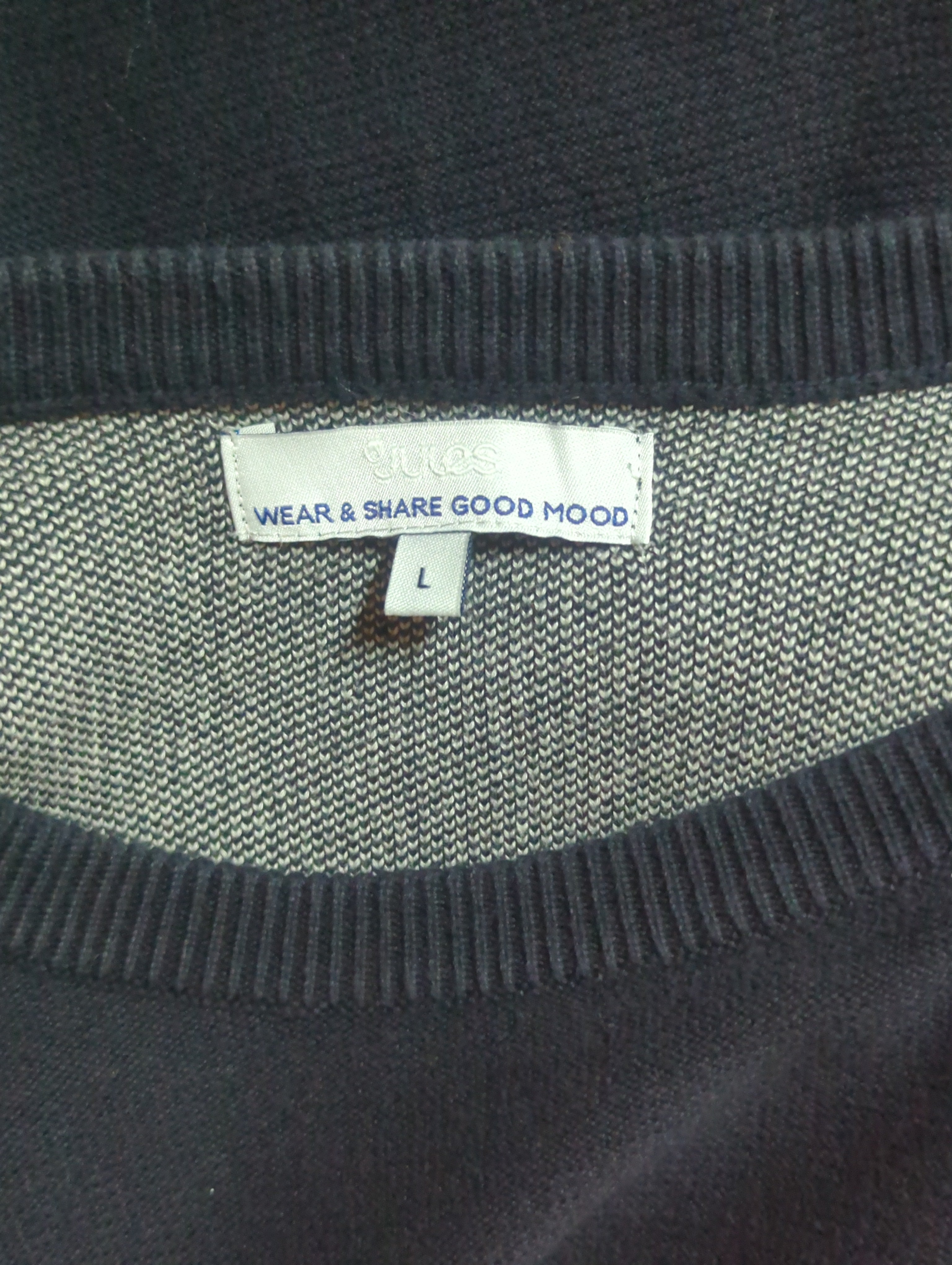 Pull Jules Taille L bleu marine détails gris 100% coton