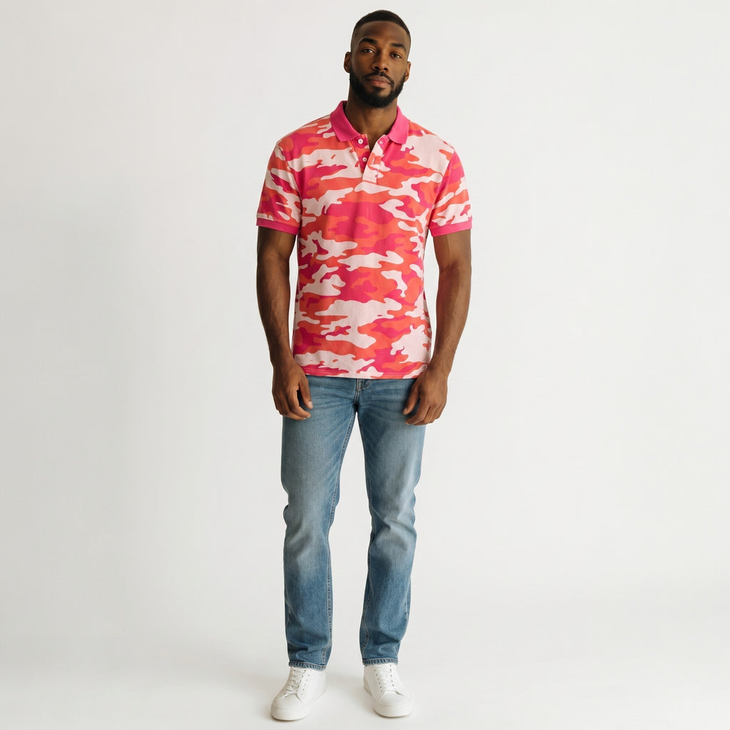 Polo homme Celio camouflage orange manches courtes taille M