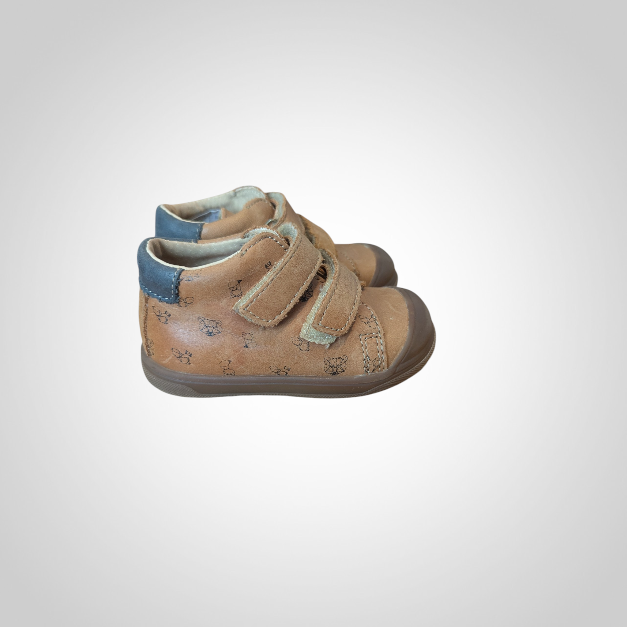 Chaussures bébé Pat et Ripaton marron motif bleu foncé pointure 19