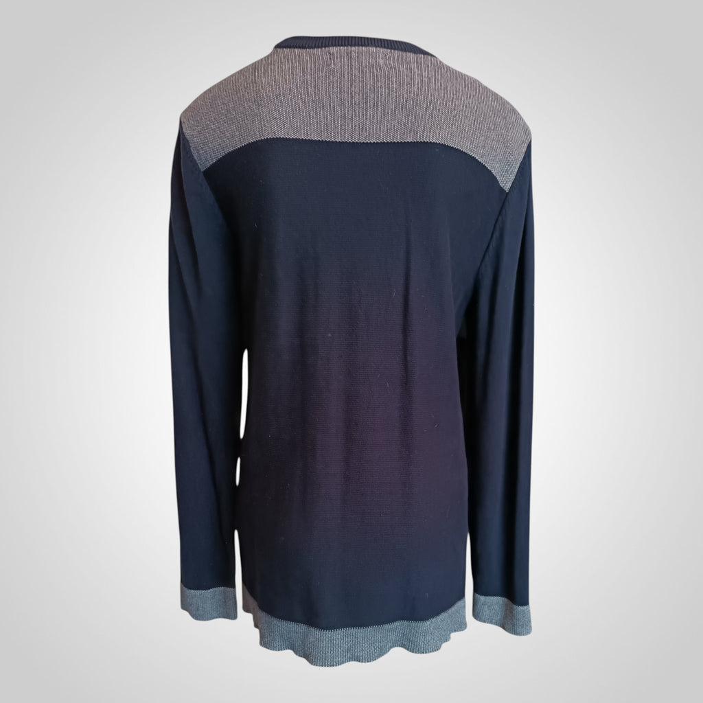 Pull Jules Taille L bleu marine détails gris 100% coton