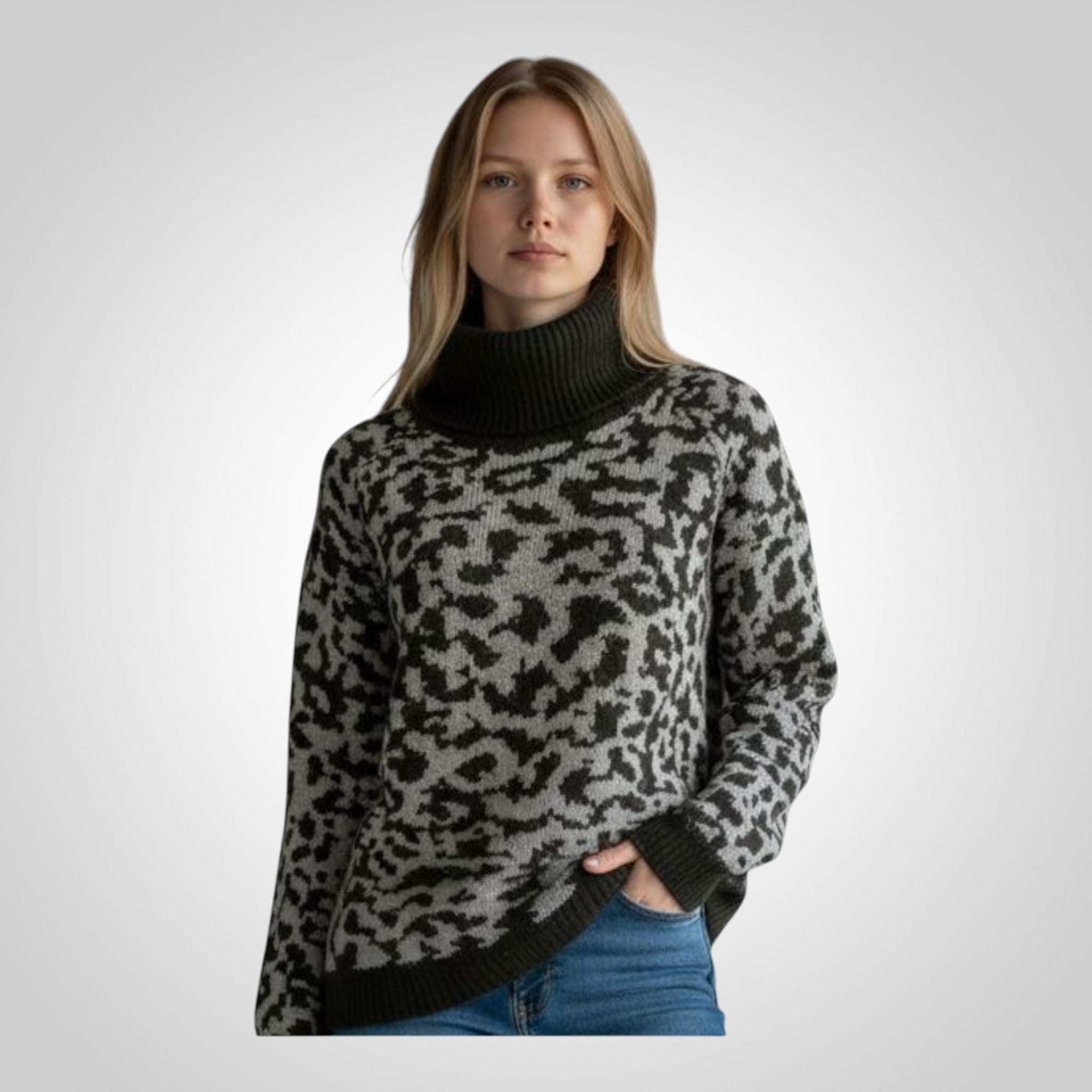Pull femme Camaïeu col roulé léopard discret laine et alpaga taille 3