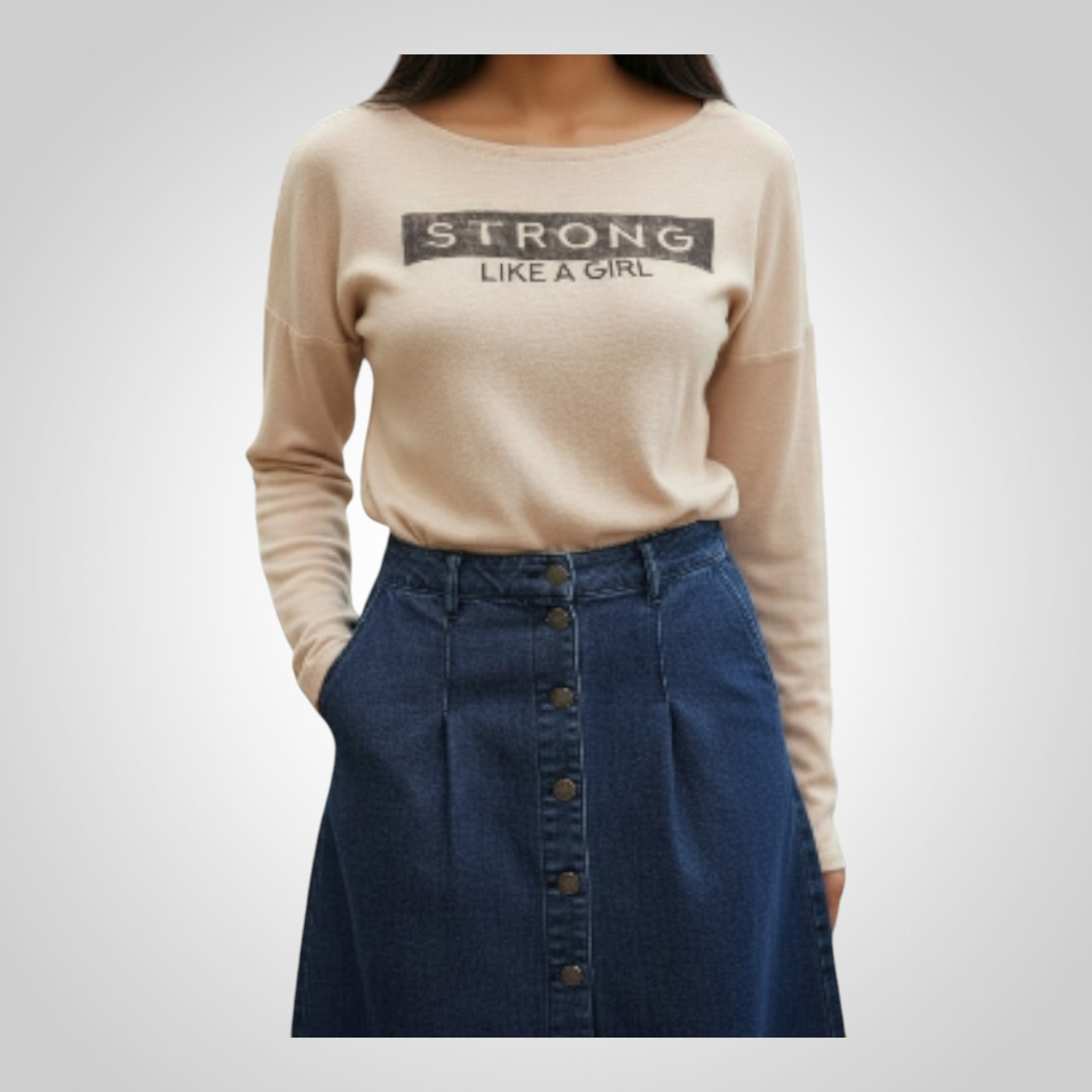 Pull Kiabi Taille XS Beige “Strong Like a Girl” Casual