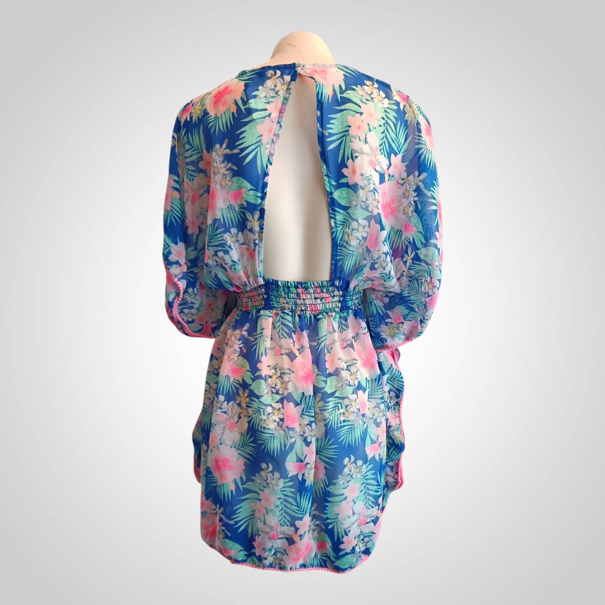 Robe de plage Jennyfer Taille M Bleu/Rose Imprimée Dos Nu