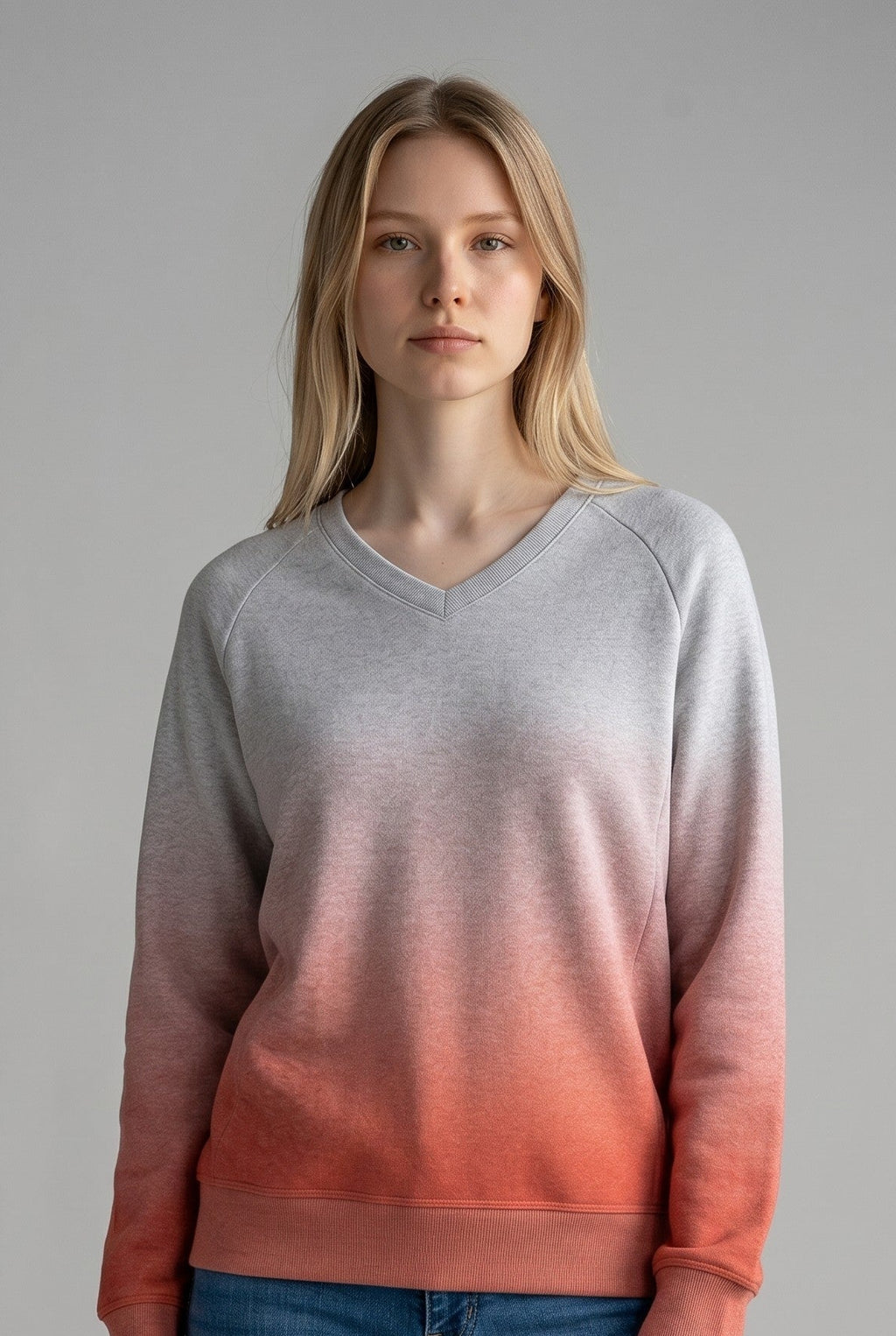 Pull femme Decathlon dégradé gris et corail confortable taille L