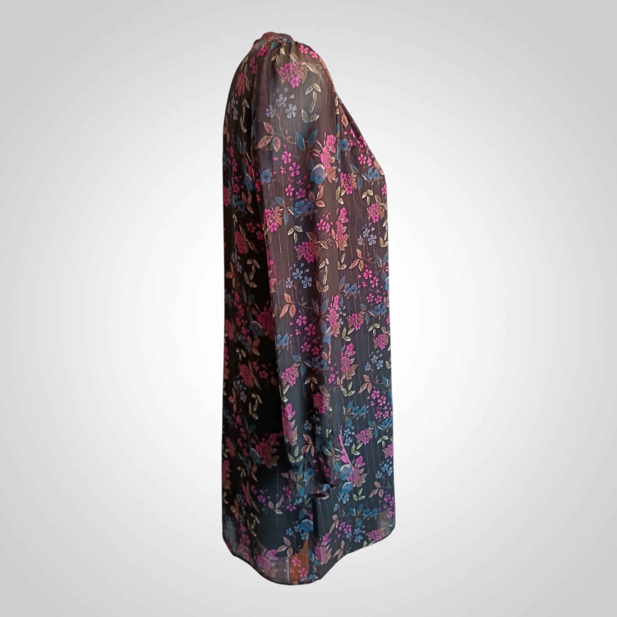 Robe Taille L Noire Fleuie Manches Transparentes