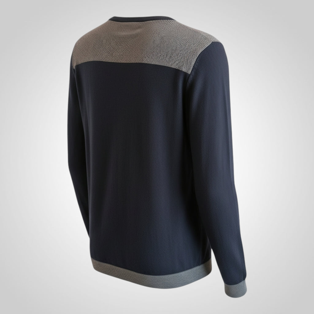 Pull Jules Taille L bleu marine détails gris 100% coton