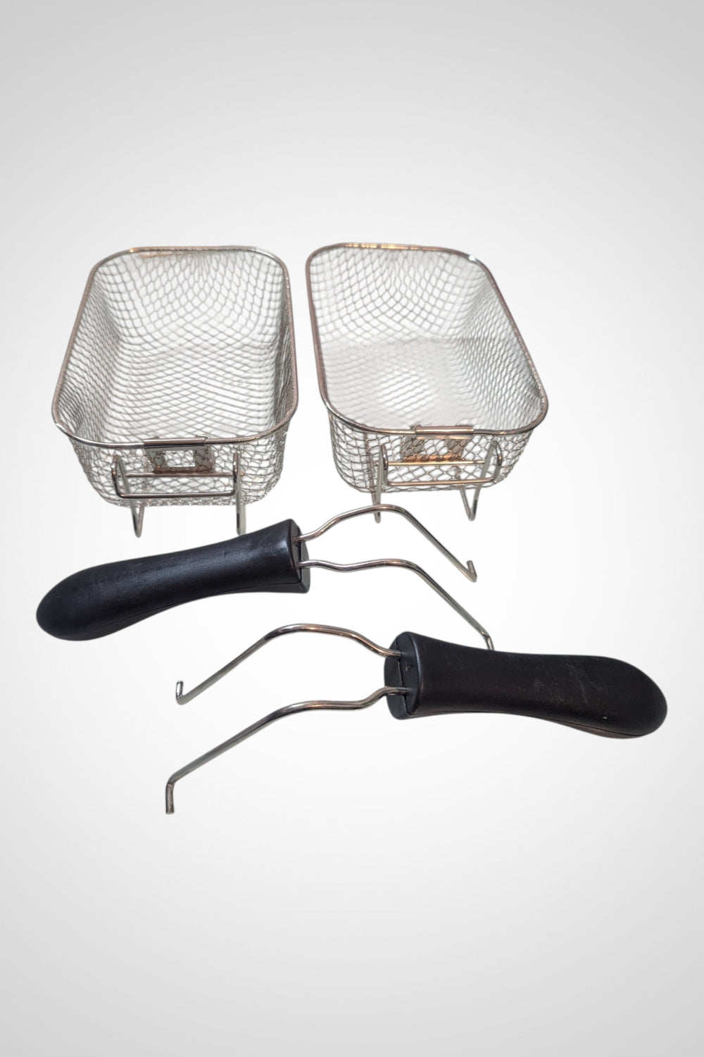 Lot de 2 paniers à friture métal 13 x 20 cm manches amovibles très bon état