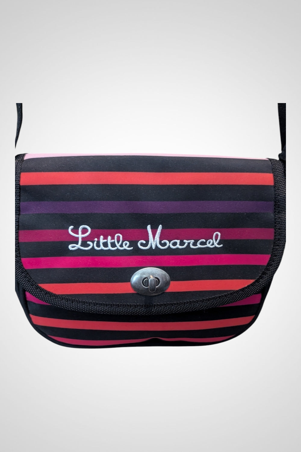 Petit sac bandoulière Little Marcel noir rayures multicolores