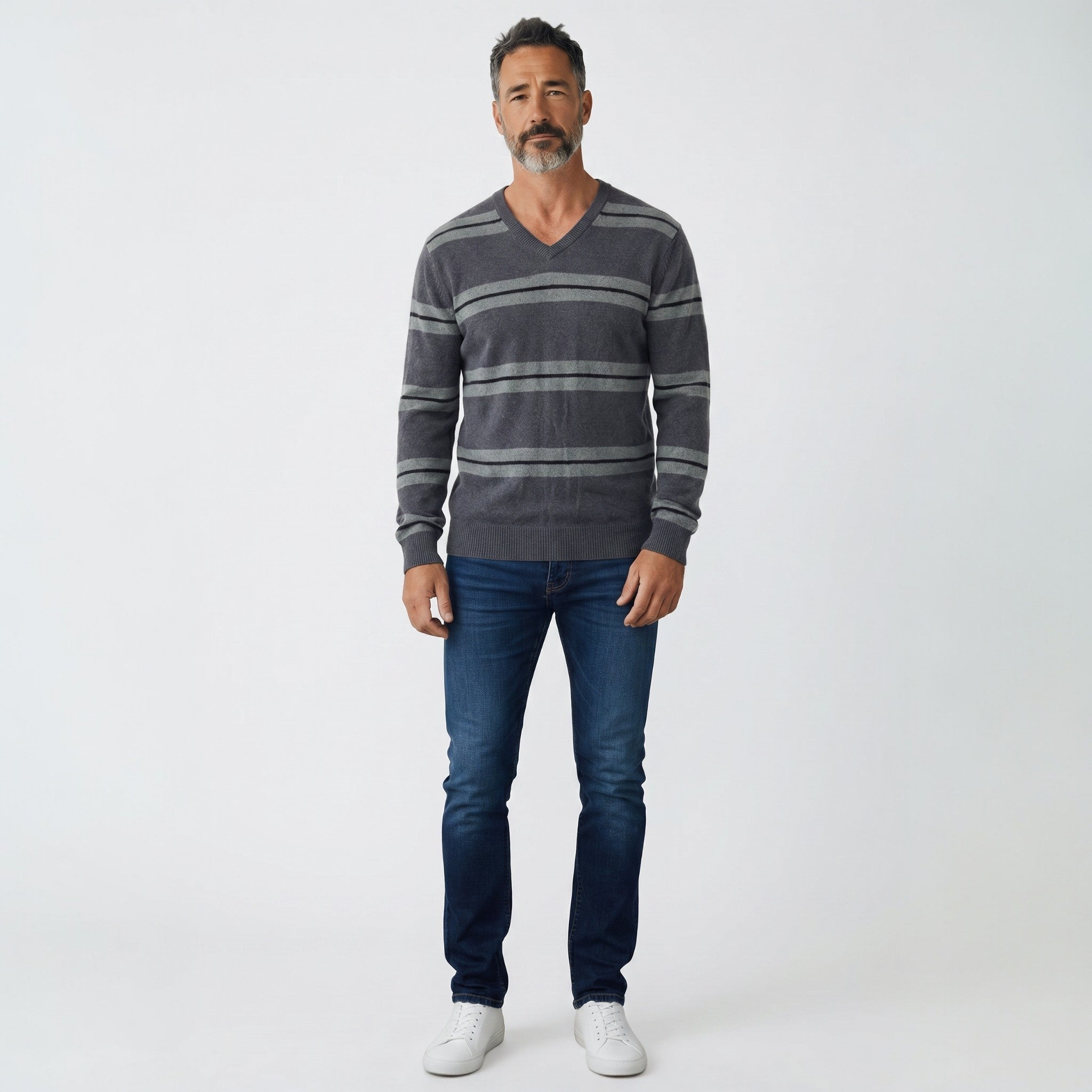 Pull homme Celio en laine rayé noir et gris taille M