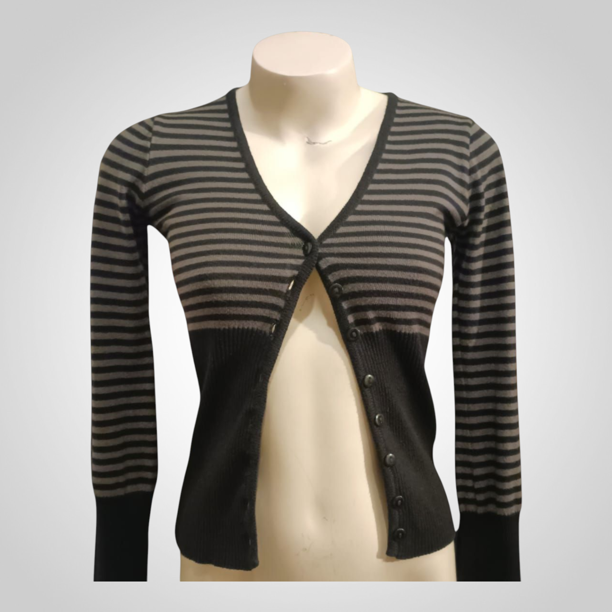Cardigan Promod Taille Non indiquée Noir Rayé Gris Casual