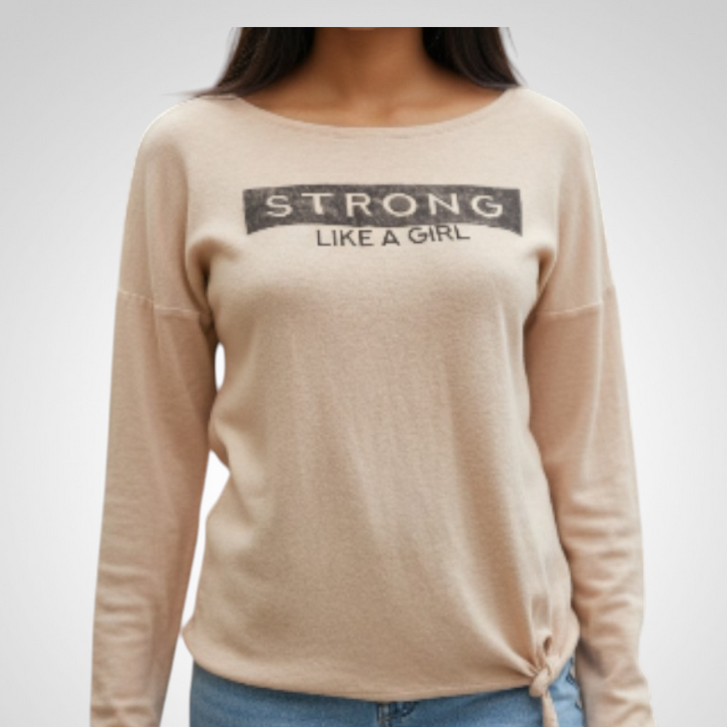 Pull Kiabi Taille XS Beige “Strong Like a Girl” Casual