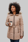 Manteau femme Camaïeu chaud avec capuche et ceinture taille 42