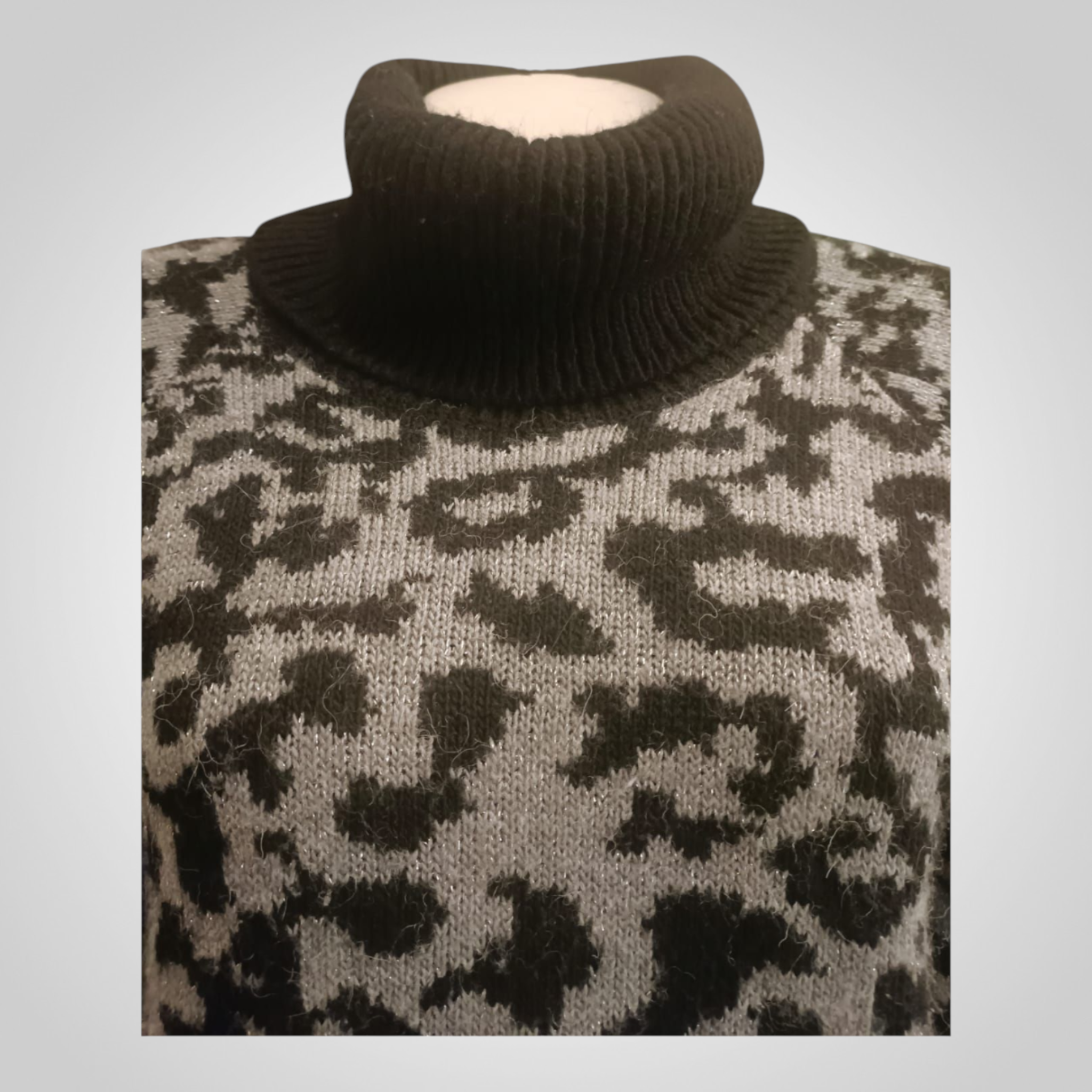 Pull Camaïeu Taille L Col Roulé Léopard Noir Argenté