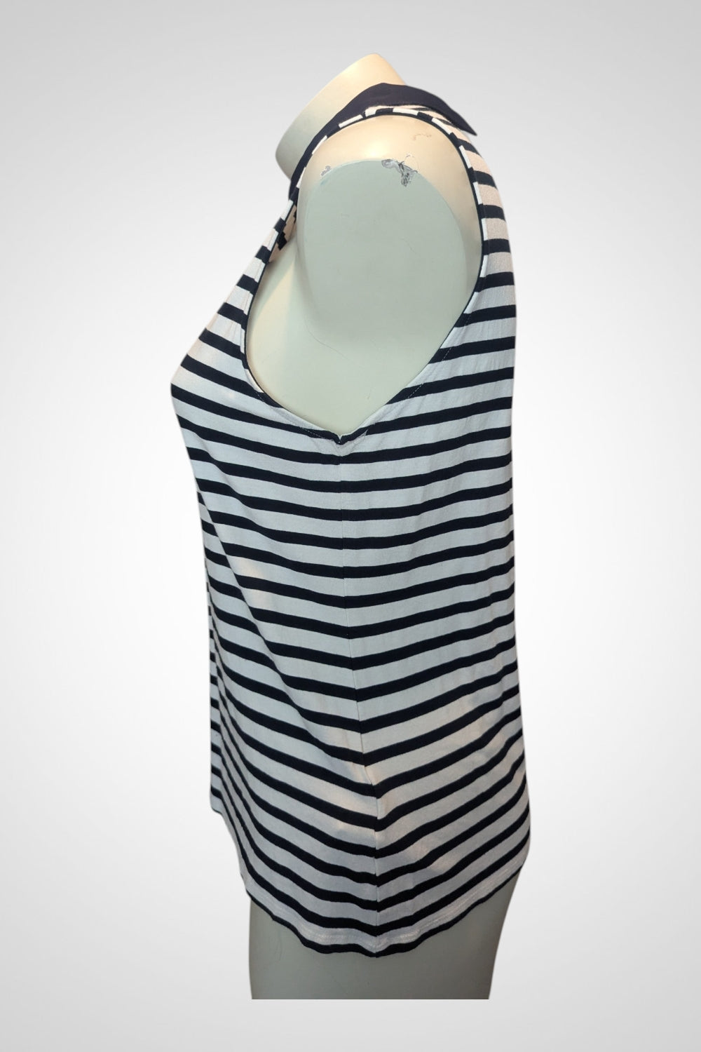 Débardeur Kiabi blanc rayé bleu marine col Claudine L