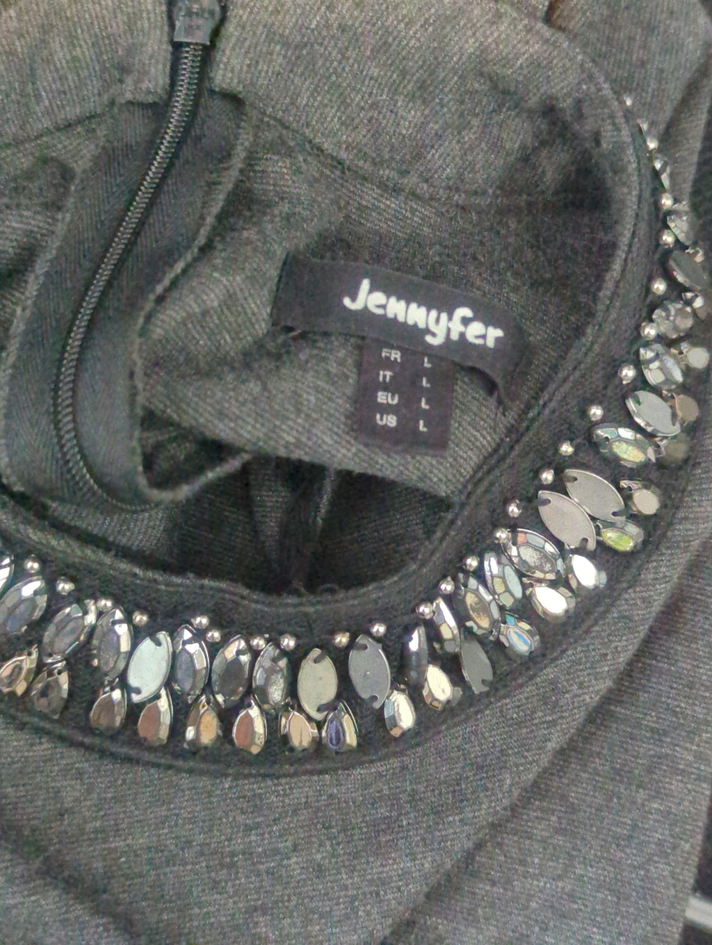 Robe Jennyfer Taille L Grise Fermeture Dos Pierres Chic