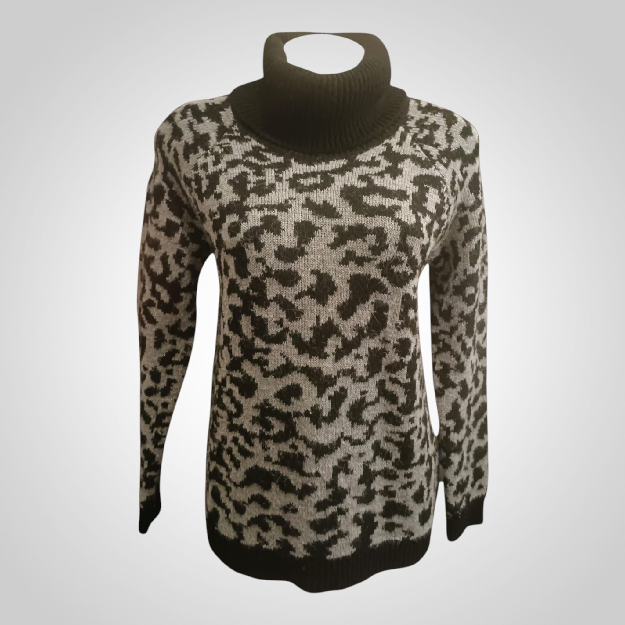 Pull Camaïeu Taille L Col Roulé Léopard Noir Argenté