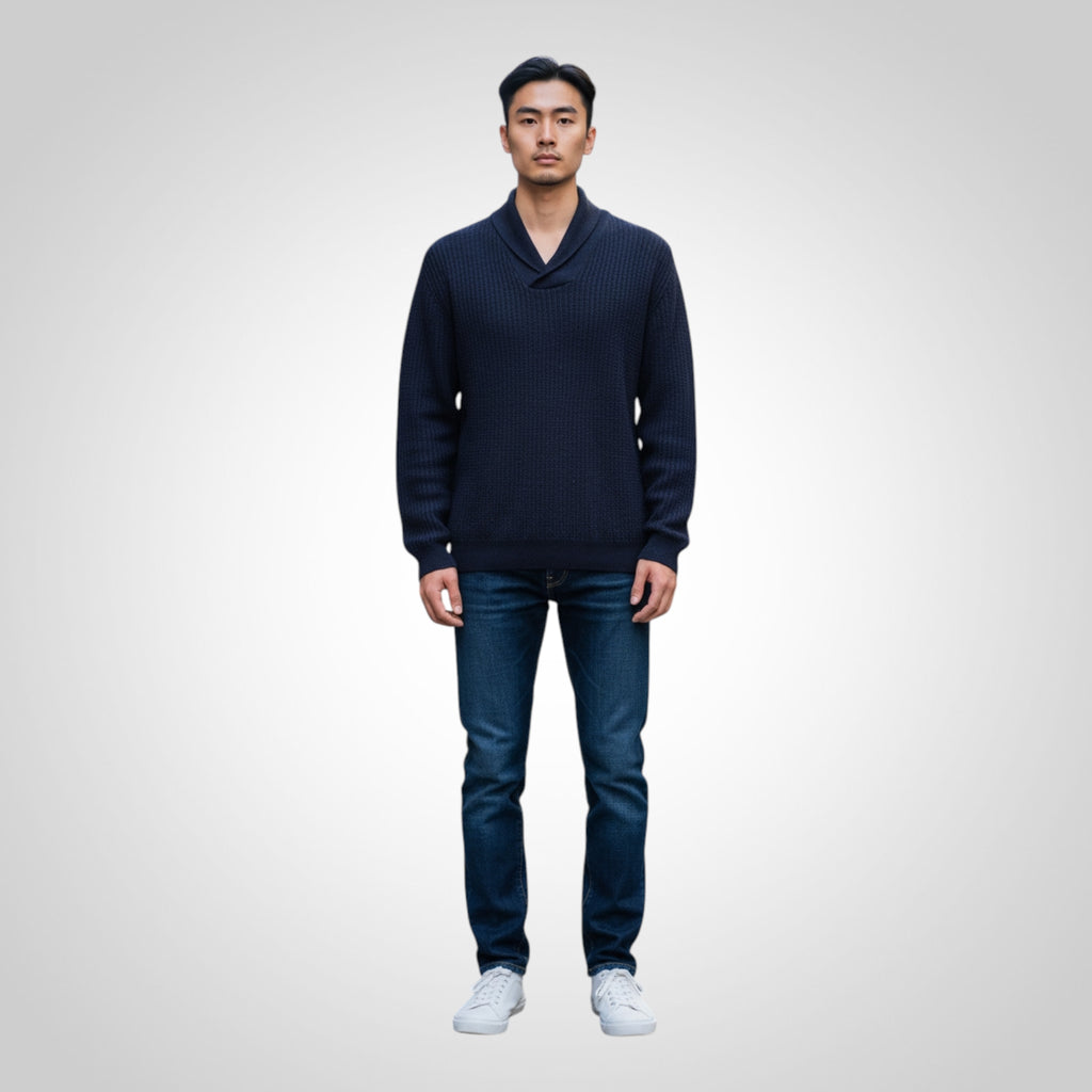 Pull Fin Col Châle Zara Man Taille M Bleu Marine