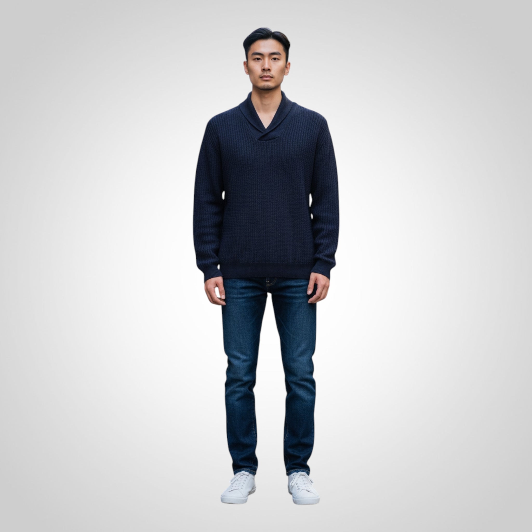 Pull Fin Col Châle Zara Man Taille M Bleu Marine