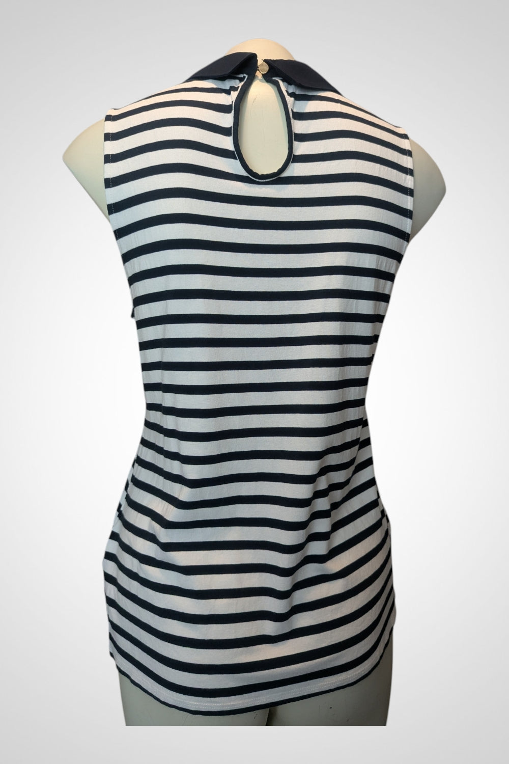 Débardeur Kiabi blanc rayé bleu marine col Claudine L