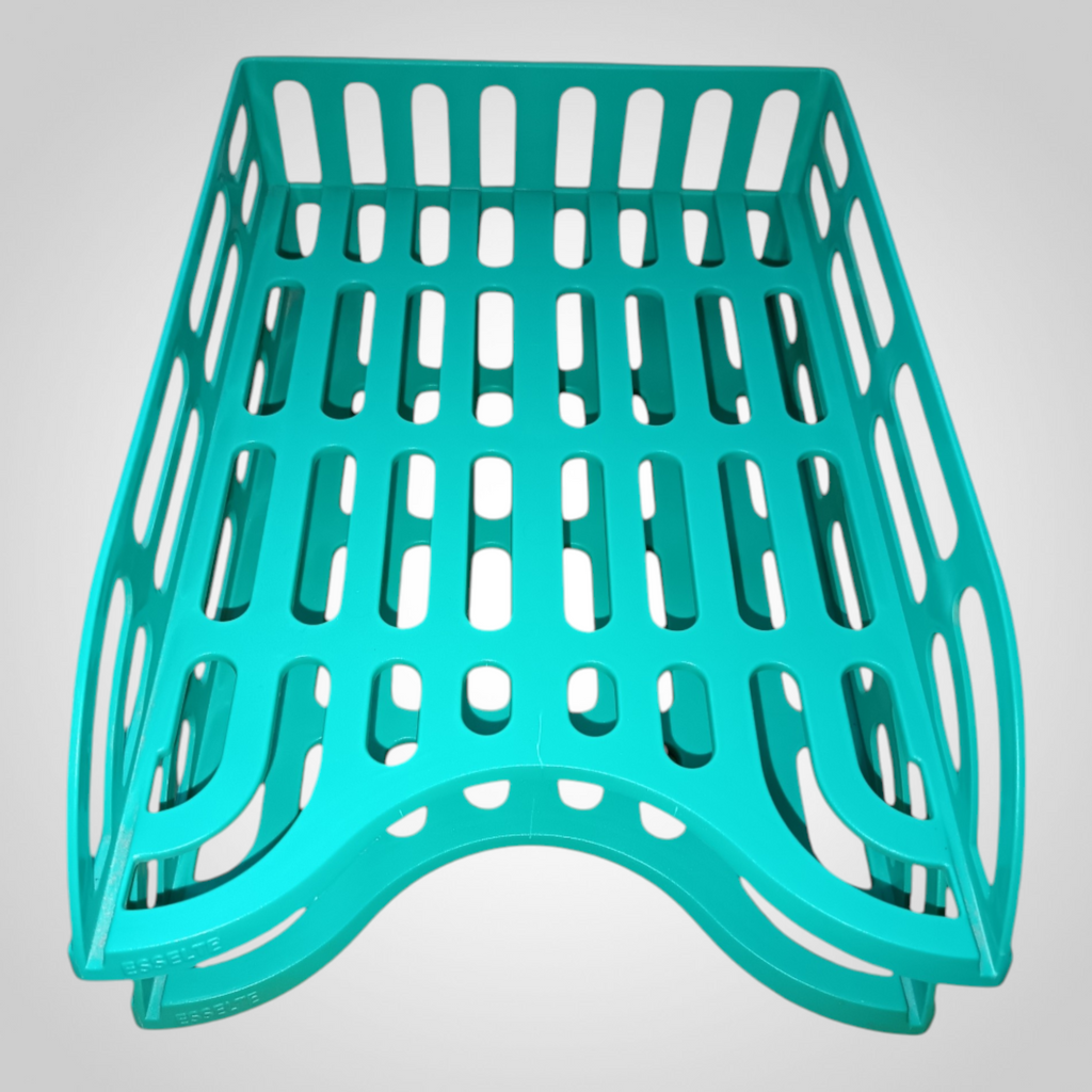 Organisateur de bureau plastique vert 2 niveaux empilables rangement papiers dossiers courrier