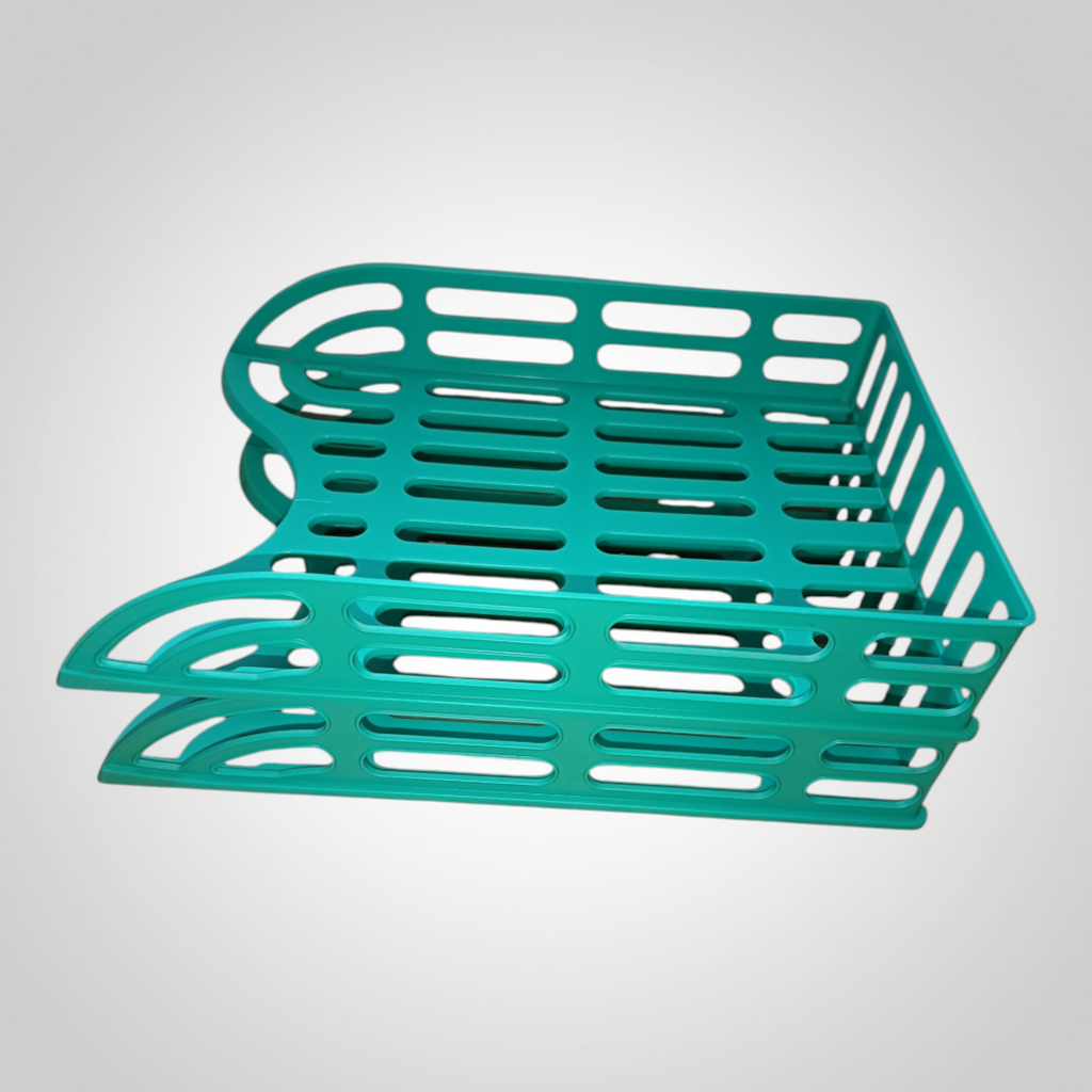 Organisateur de bureau plastique vert 2 niveaux empilables rangement papiers dossiers courrier