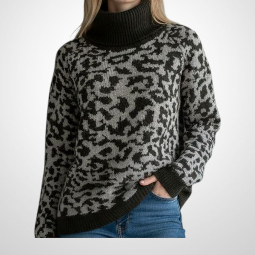 Pull Camaïeu Taille L Col Roulé Léopard Noir Argenté