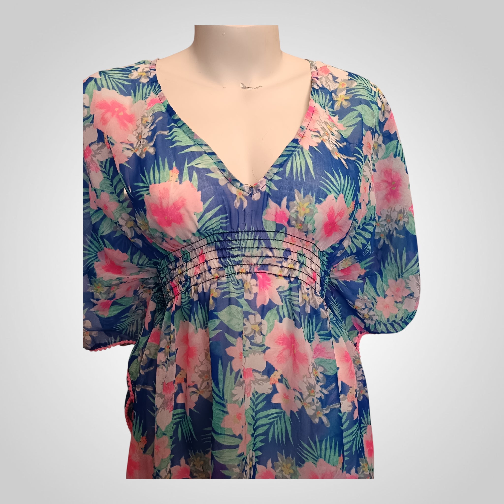 Robe de plage Jennyfer Taille M Bleu/Rose Imprimée Dos Nu