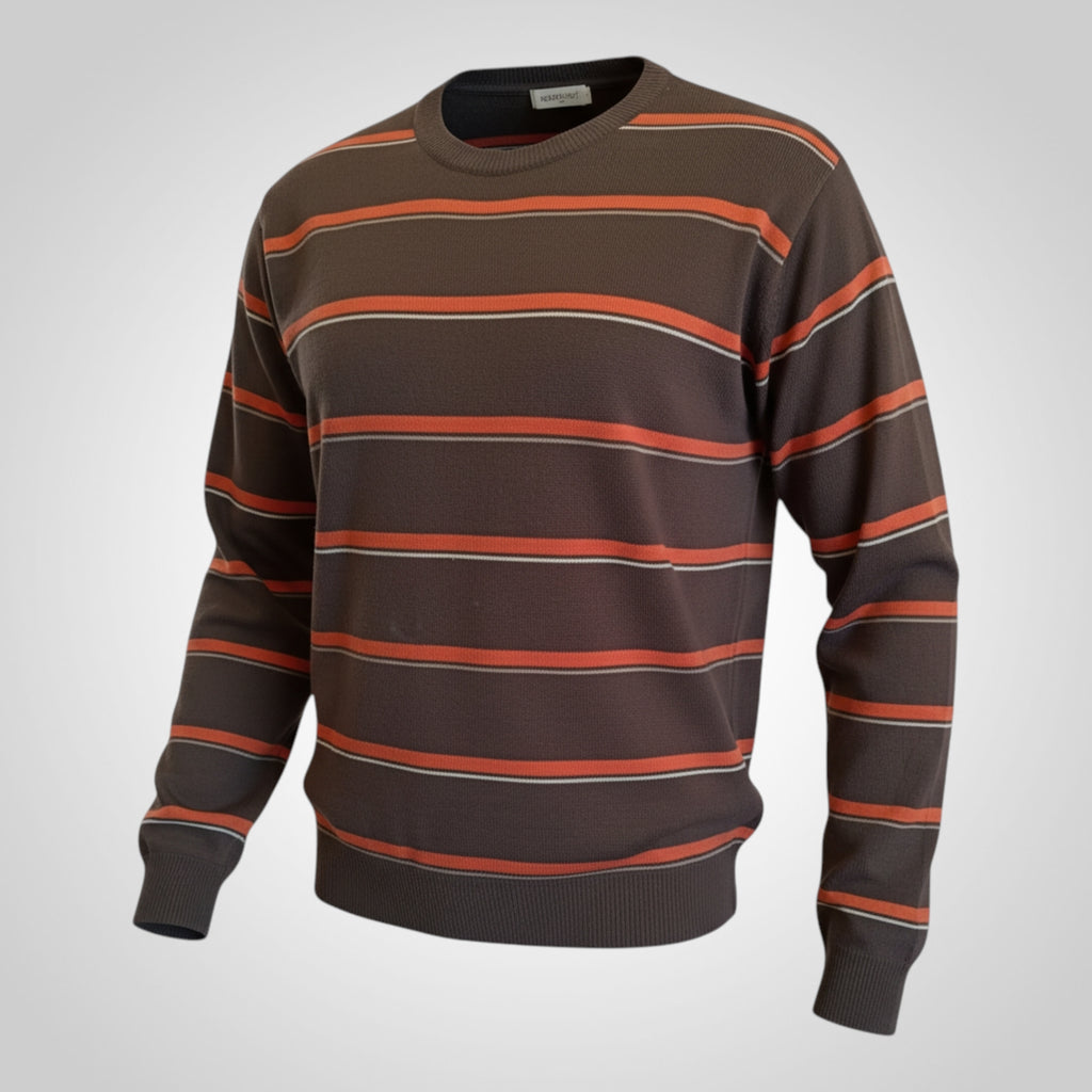 Pull In Extenso Taille M Rayé Marron Orange Beige 100% Acrylique