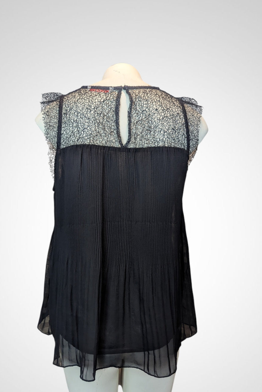 Blouse débardeur Camaïeu beige dentelle épaules plissée