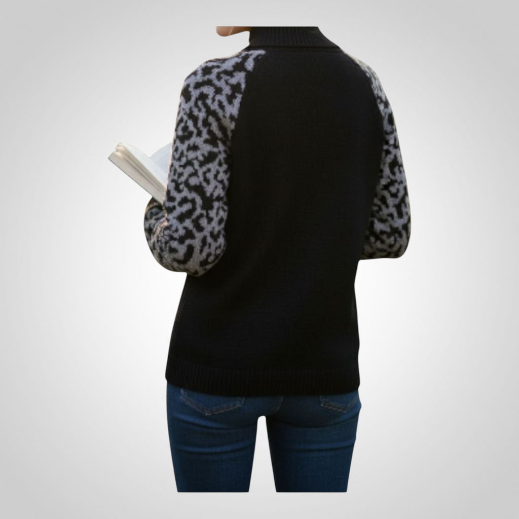 Pull Camaïeu Taille L Col Roulé Léopard Noir Argenté