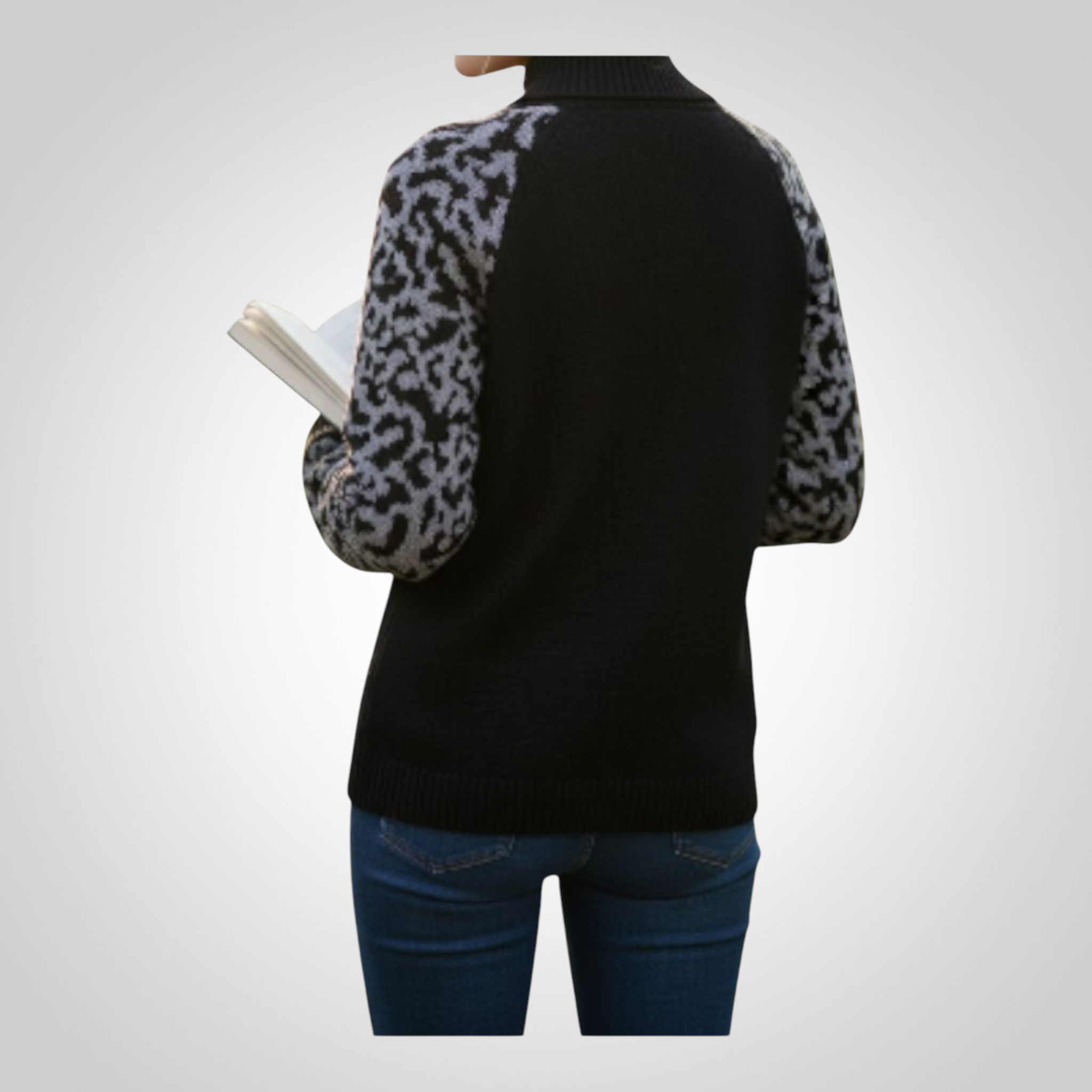 Pull Camaïeu Taille L Col Roulé Léopard Noir Argenté
