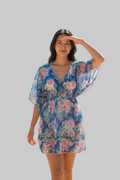 Robe de plage Jennyfer Taille M Bleu/Rose Imprimée Dos Nu