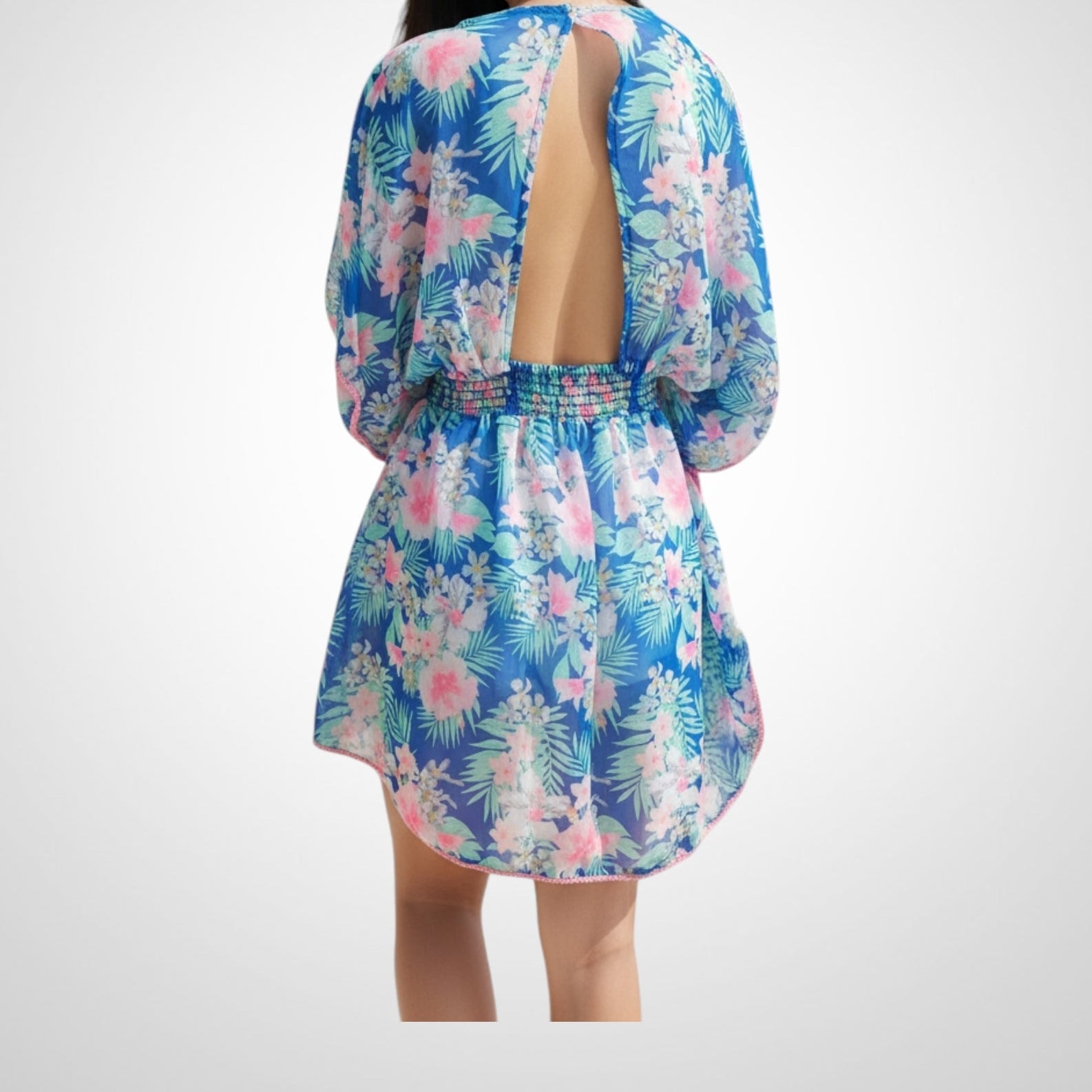 Robe de plage Jennyfer Taille M Bleu/Rose Imprimée Dos Nu