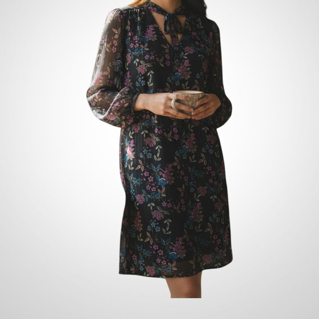 Robe Taille L Noire Fleuie Manches Transparentes